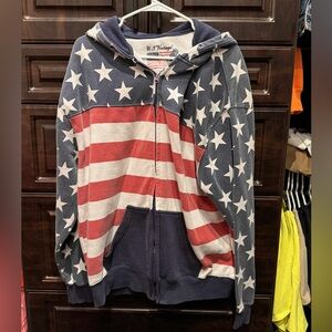 Vintage US eagle distressed Flag Zip-Up Hoodie 2XL